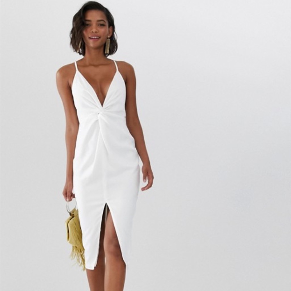 NTW ASOS Design Midi Dress w Knot Front Plunge, 14